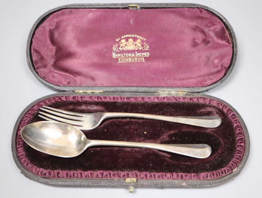 Three Victorian silver beaded old English pattern salt spoons and five other spoons, together with a childs silver spoon and fork (10)